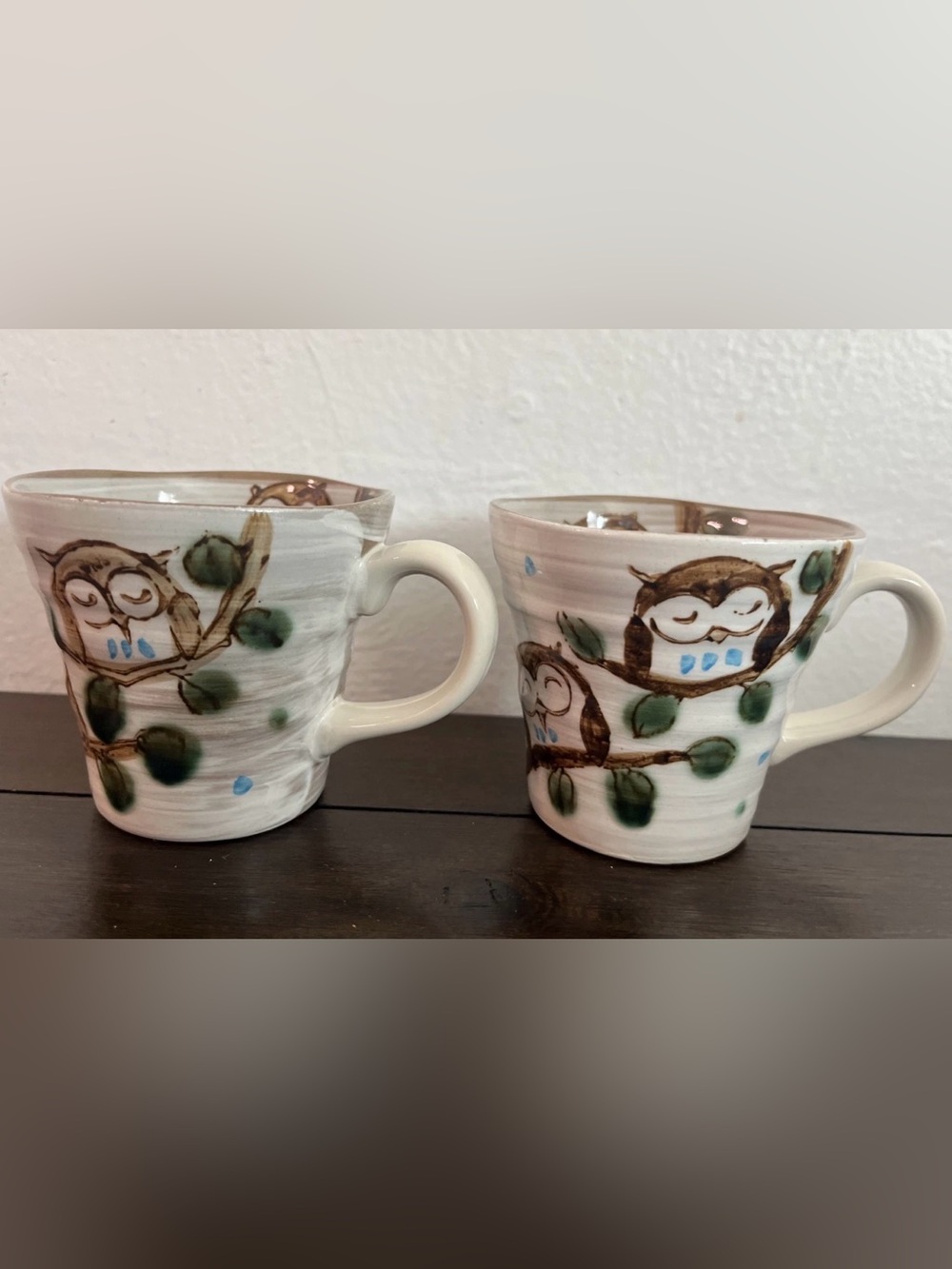 Set Of 2 Minoyaki Japanese pottery Mug Coffee Tea cup Fukurou Owl Gray